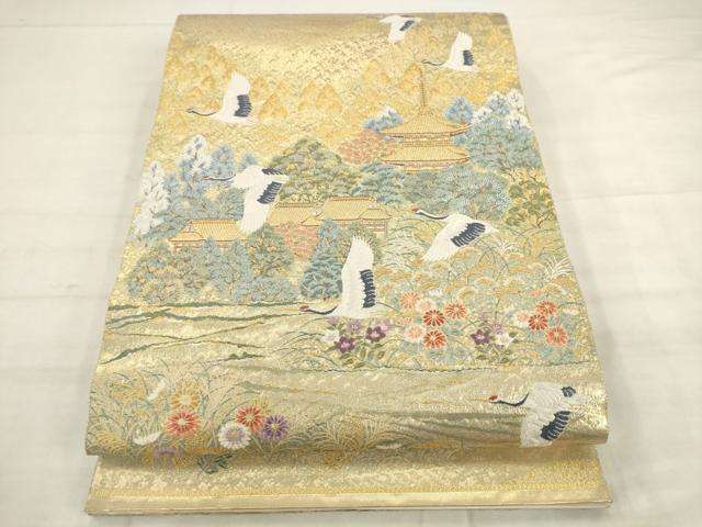 平和屋着物●六通柄袋帯 唐織 斑鳩瑞祥文 金糸 正絹 逸品 AABK6758pf
