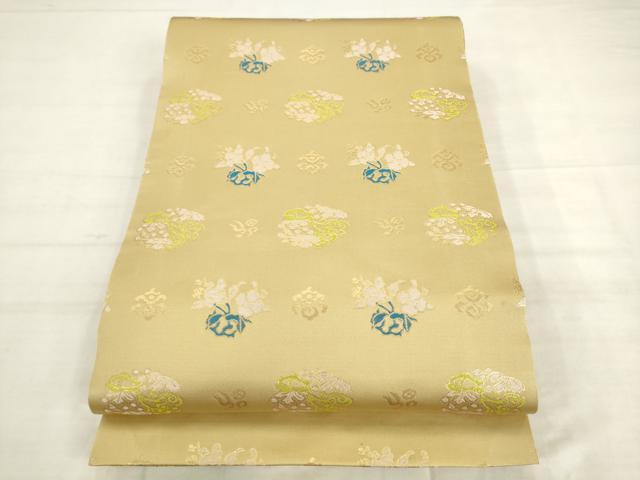 平和屋着物●両面全通柄袋帯 正倉院鹿唐草文 金糸 正絹 逸品 AABK6771pf