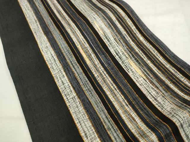 平和屋着物●袋帯 螺鈿 間道 黒地 正絹 逸品 AABK6773pf