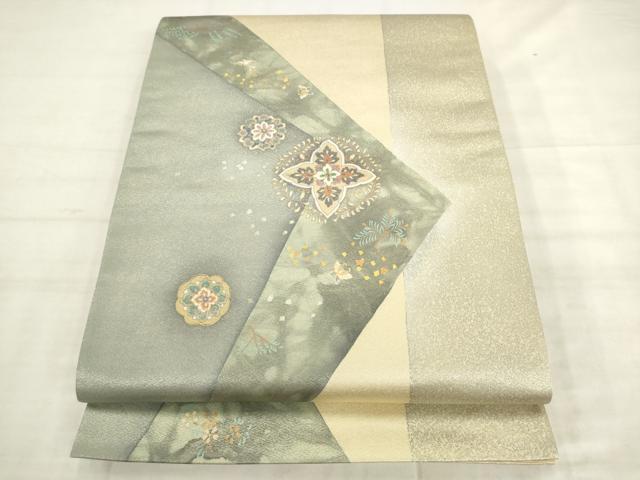 平和屋着物●太鼓柄袋帯 作家物 舞蝶花鳥文 金糸 正絹 逸品 AABK6775pf