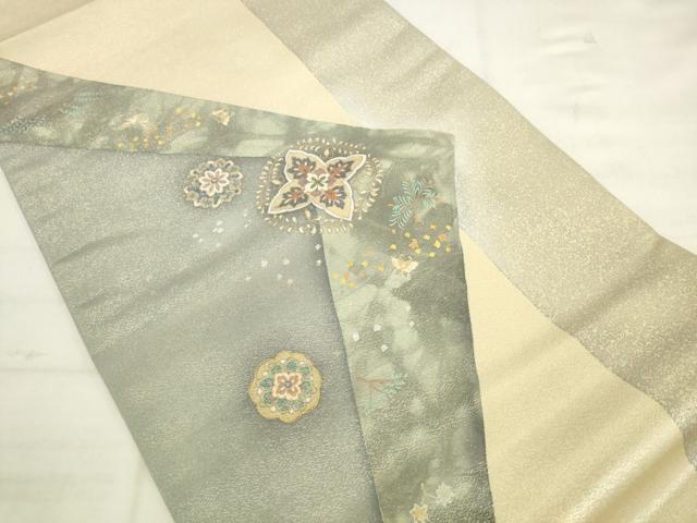 平和屋着物●太鼓柄袋帯 作家物 舞蝶花鳥文 金糸 正絹 逸品 AABK6775pf
