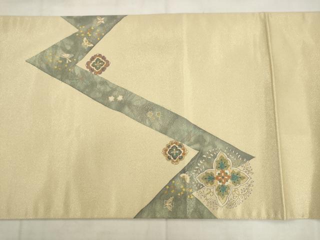 平和屋着物●太鼓柄袋帯 作家物 舞蝶花鳥文 金糸 正絹 逸品 AABK6775pf