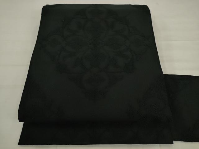 平和屋着物●綴れ 八寸名古屋帯 飾花文 黒地 正絹 逸品 AABK6778pf