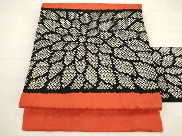 平和屋着物●九寸名古屋帯 総絞り 草花文 正絹 逸品 AABK6780pf