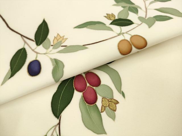 平和屋着物●塩瀬 つけ帯 駒刺繍 南天文 金糸 正絹 逸品 AABK6783pf