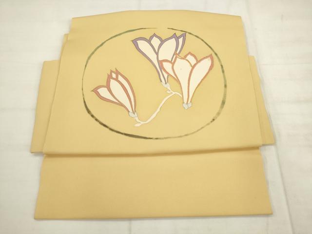 平和屋着物●塩瀬 つけ帯 駒刺繍 花丸文 金彩 正絹 逸品 AABK6784pf