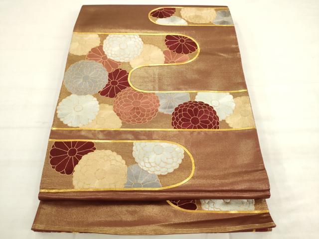 平和屋着物●西陣 川島織物 太鼓柄袋帯 駒刺繍 エ霞花文 金糸 正絹 逸品 AABK6788pf