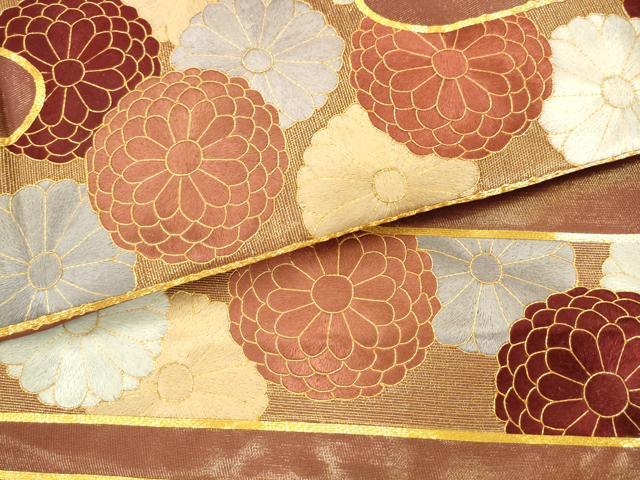 平和屋着物●西陣 川島織物 太鼓柄袋帯 駒刺繍 エ霞花文 金糸 正絹 逸品 AABK6788pf