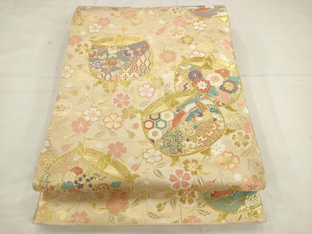 平和屋着物●六通柄袋帯 唐織 安新 枝垂桜糸巻 金糸 正絹 逸品 AABK6801pf