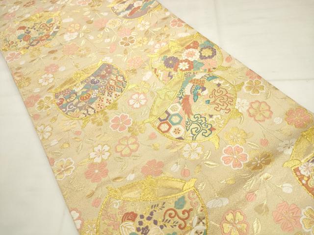 平和屋着物●六通柄袋帯 唐織 安新 枝垂桜糸巻 金糸 正絹 逸品 AABK6801pf