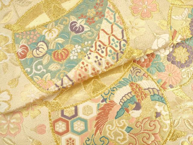 平和屋着物●六通柄袋帯 唐織 安新 枝垂桜糸巻 金糸 正絹 逸品 AABK6801pf
