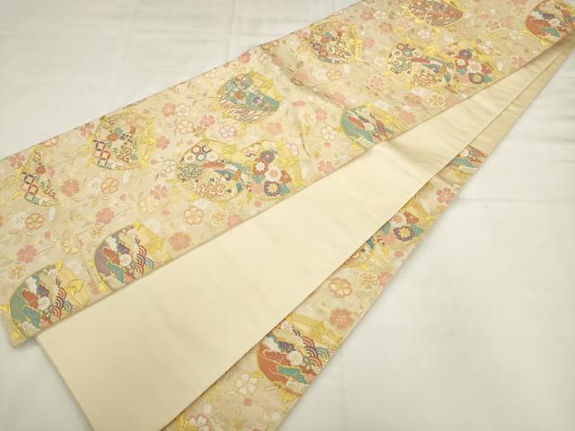 平和屋着物●六通柄袋帯 唐織 安新 枝垂桜糸巻 金糸 正絹 逸品 AABK6801pf
