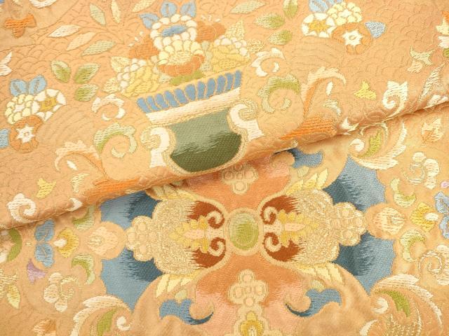 平和屋着物●西陣河村織物謹製・手織り 六通柄袋帯 唐織 北欧更紗文 金糸 正絹 逸品 AABK6804pf