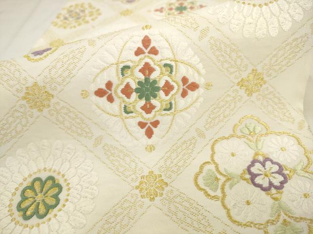 平和屋着物●六通柄袋帯 優美唐織 花菱文 金糸 正絹 逸品 AABK6807pf