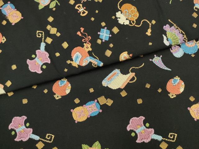 平和屋着物●九寸名古屋帯 唐織 宝尽くし 黒地 金糸 正絹 逸品 AABK6815pf