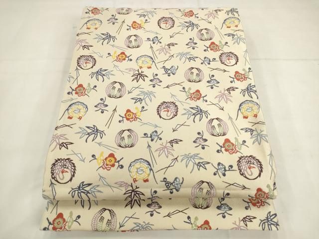 平和屋着物●六通柄袋帯 紹巴紅型 花鳥文 正絹 逸品 AABK6816pf