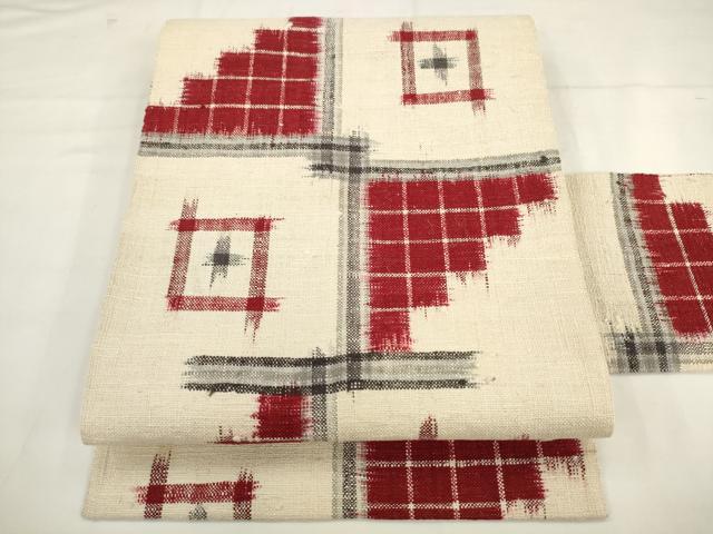 平和屋着物●八寸名古屋帯 紬地 幾何学文様 正絹 逸品 AABK6826pf