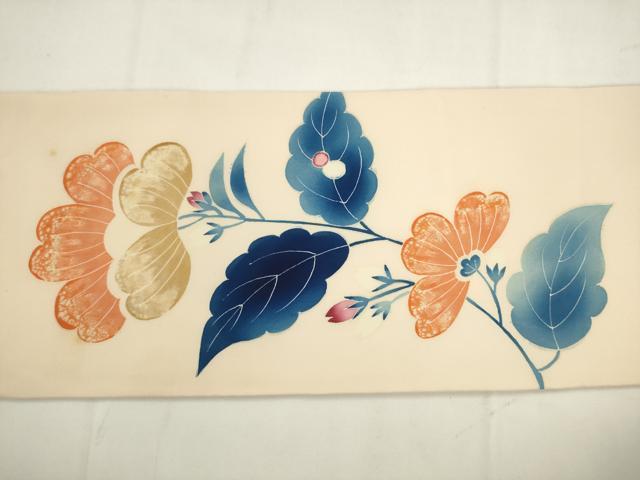平和屋着物●東京友禅 熊谷好博子 塩瀬 九寸名古屋帯 草花文 正絹 逸品 AABK6831pf