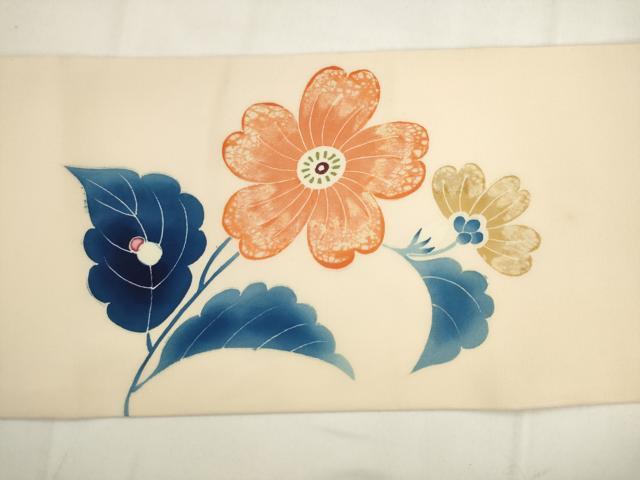 平和屋着物●東京友禅 熊谷好博子 塩瀬 九寸名古屋帯 草花文 正絹 逸品 AABK6831pf