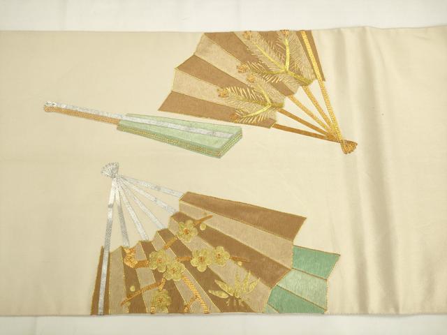 平和屋着物●西陣 川島織物 太鼓柄袋帯 駒刺繍 総刺繍 扇面枝花文 松竹梅 金銀糸 正絹 逸品 AABK6840pf