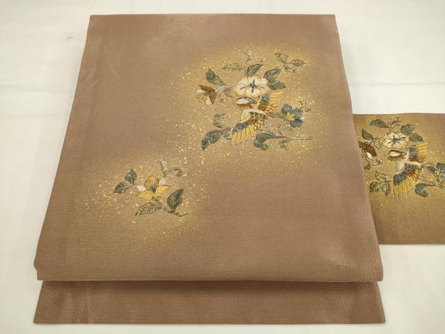 平和屋着物●九寸名古屋帯 総刺繍 花鳥文 金銀糸 正絹 逸品 AABK6841pf