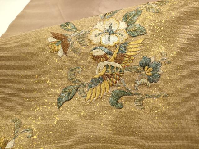 平和屋着物●九寸名古屋帯 総刺繍 花鳥文 金銀糸 正絹 逸品 AABK6841pf