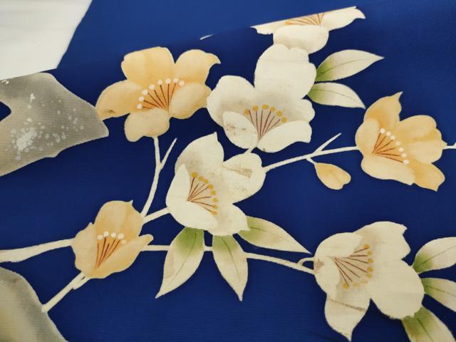 平和屋着物●塩瀬 九寸名古屋帯 枝花文 銀彩 正絹 逸品 AABK6842pf