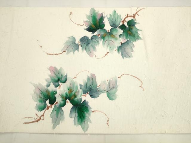 平和屋着物●九寸開き名古屋帯 髭紬 手描き 蔦の葉文様 金彩 正絹 逸品 AABK6851pf