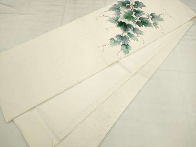 平和屋着物●九寸開き名古屋帯 髭紬 手描き 蔦の葉文様 金彩 正絹 逸品 AABK6851pf