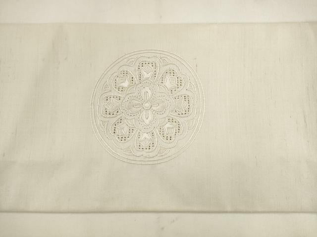 平和屋着物●中国三大刺繍 スワトウ刺繍 汕頭刺繍 総刺繍 九寸名古屋帯 紬地 草花丸文 正絹 逸品 AABK6858pf
