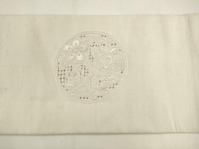 平和屋着物●中国三大刺繍 スワトウ刺繍 汕頭刺繍 総刺繍 九寸名古屋帯 紬地 草花丸文 正絹 逸品 AABK6858pf