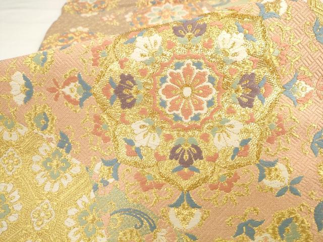 平和屋着物●佐賀錦 六通柄袋帯 唐織 裂取り花文 金糸 正絹 逸品 AABK6866pf