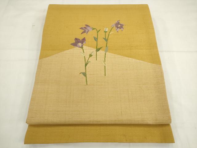 平和屋着物●太鼓柄袋帯 紬地 草花文 正絹 逸品 AABK6875pf