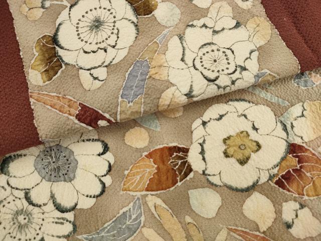 平和屋着物●九寸開き名古屋帯 辻が花 絞り 鬼しぼ縮緬 正絹 逸品 AABK6878pf