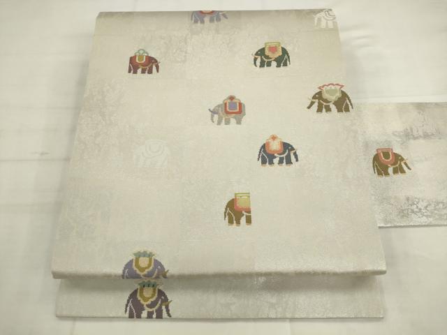 平和屋着物●九寸名古屋帯 作家物 象 金銀糸 正絹 逸品 AABK6894pf