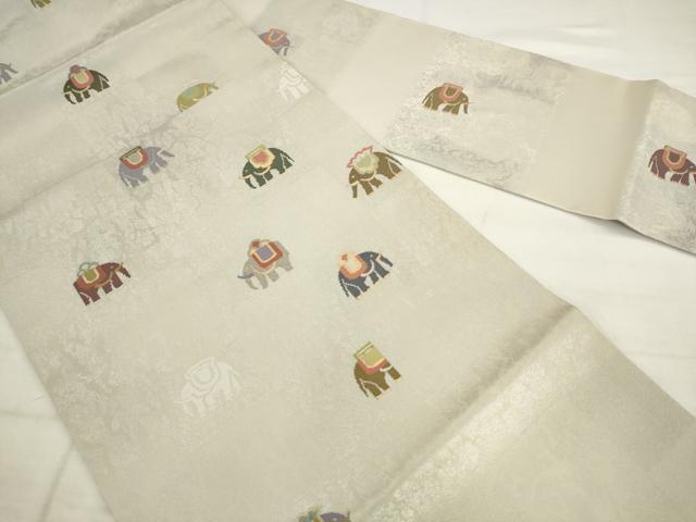 平和屋着物●九寸名古屋帯 作家物 象 金銀糸 正絹 逸品 AABK6894pf