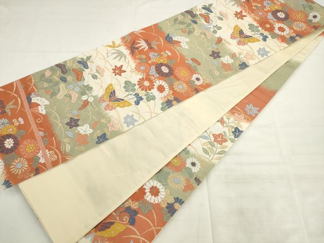 平和屋着物●六通柄袋帯 唐織 花蝶文 金糸 正絹 逸品 AABK6901pf