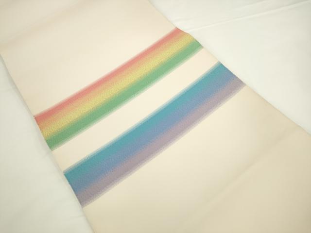 平和屋本店●爪掻き本綴れ 八寸名古屋帯 作家物 七彩段 金糸 共箱付き 正絹 逸品 AABK6912pf