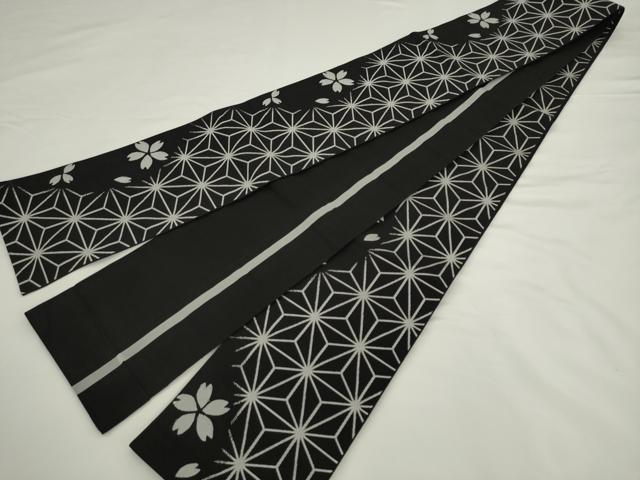 平和屋着物●本場筑前博多織 半幅帯 舞桜文 黒地 正絹 逸品 AABK6916pf