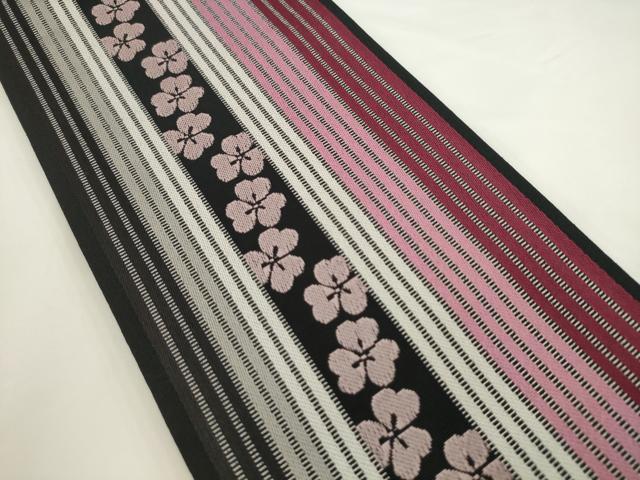 平和屋着物●本場筑前博多織 半幅帯 花間道 黒地 正絹 逸品 AABK6917pf