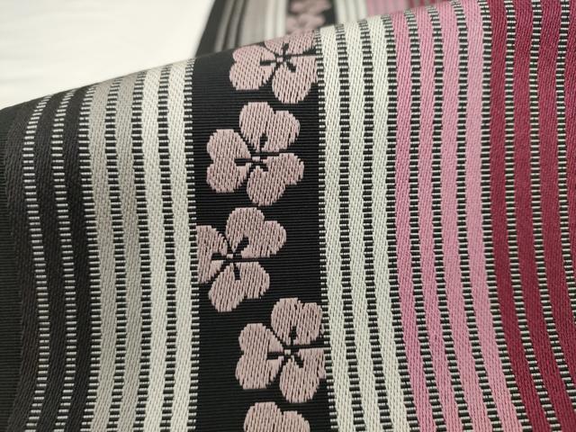 平和屋着物●本場筑前博多織 半幅帯 花間道 黒地 正絹 逸品 AABK6917pf
