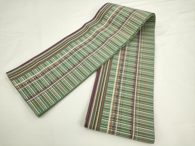 平和屋着物●本場筑前博多織 半幅帯 格子 正絹 逸品 AABK6918pf