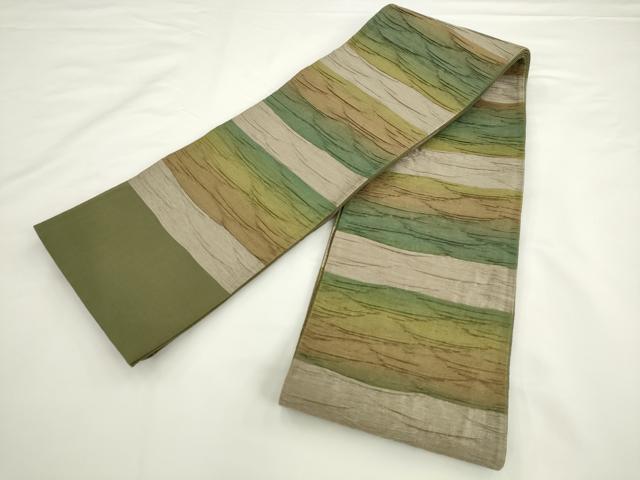 平和屋着物●本場筑前博多織 半幅帯 横段文 泉絹織謹製 証紙付き 正絹 逸品 AABK6938pf