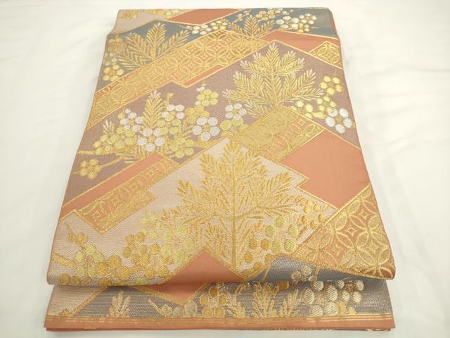 平和屋着物●西陣 川島織物 六通柄 本袋帯 風景花文 金銀糸 正絹 逸品 AABK6979pf