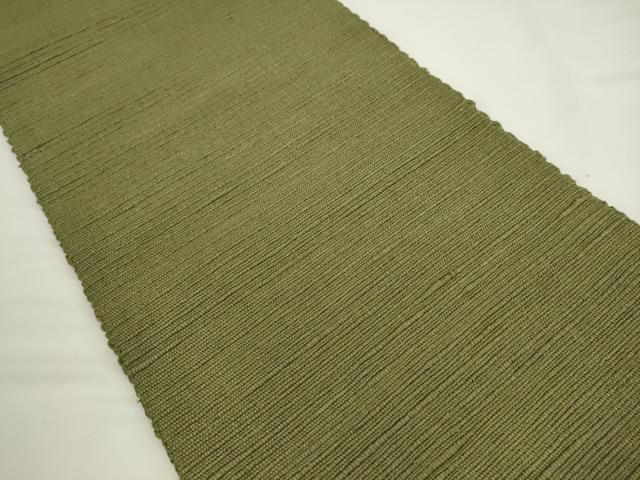 平和屋着物●八寸名古屋帯 信州紬 色無地 草色 正絹 逸品 AABK6981pf