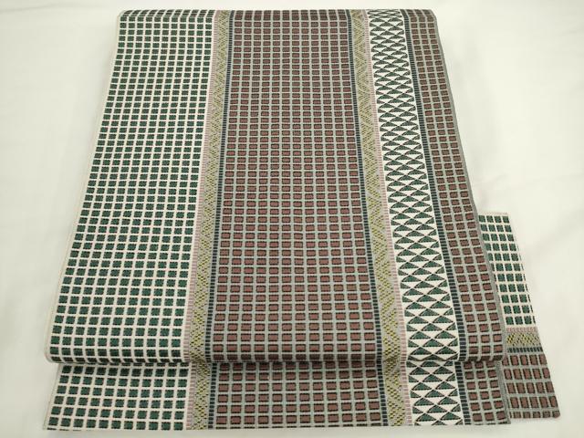 平和屋着物●本場筑前博多織 八寸名古屋帯 間道 正絹 逸品 AABK6987pf