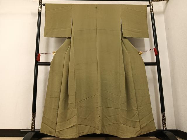 平和屋着物●上質な色無地 肥後煤竹色 鬼しぼ縮緬 正絹 逸品 AABK7007ph