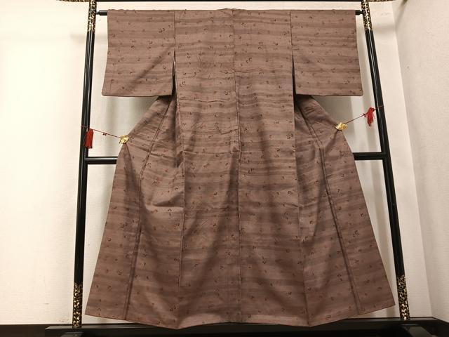 平和屋着物●上質な紬 草花文 正絹 逸品 AABK7008ph