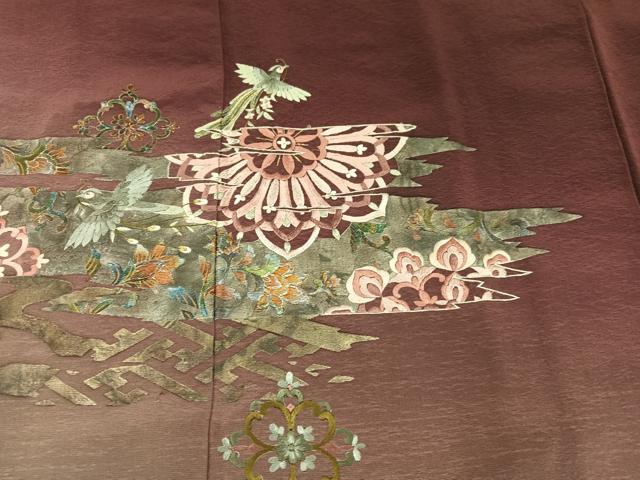 平和屋着物●訪問着 刺繍 花喰い鳥 更紗 暈し染め 銀彩 正絹 逸品 AABK7013ph