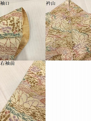 平和屋着物●上質な小紋 紬地 型染め 地紙草花文 正絹 逸品 AABK7014ph